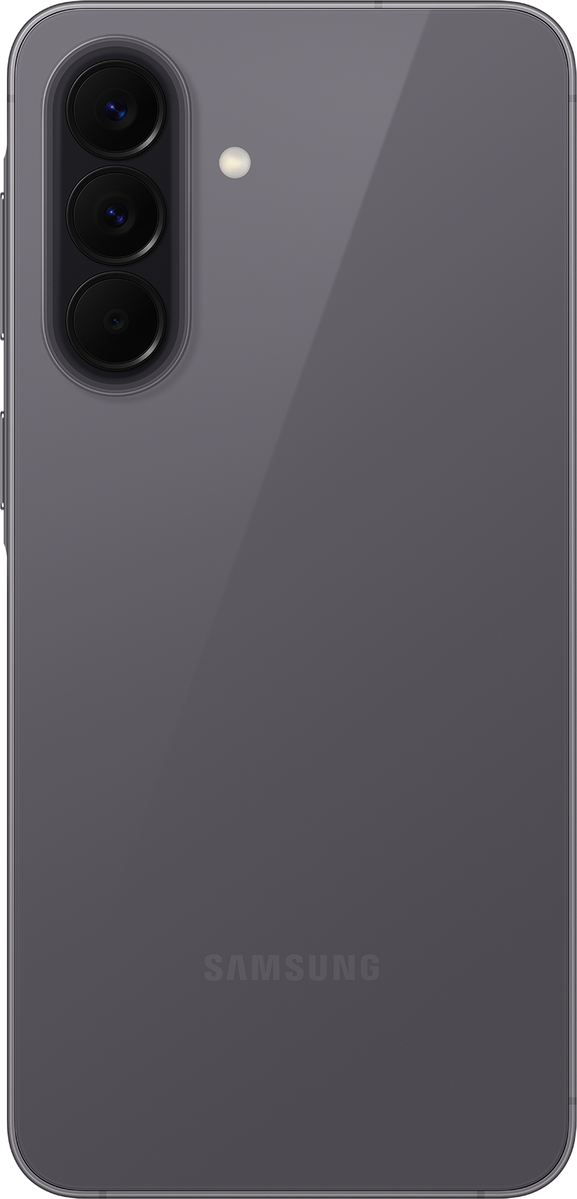 Szürke Samsung okostelefon hátlapja, három kamerával és vakuval.