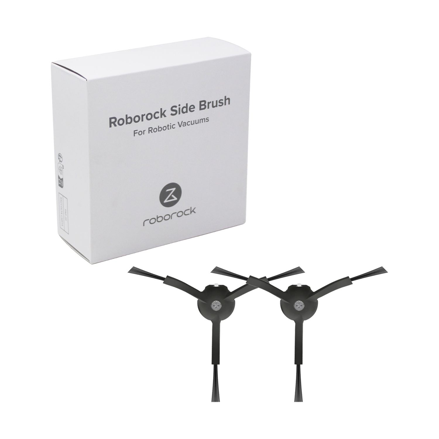 Confezione spazzola laterale Roborock e due spazzole di ricambio.