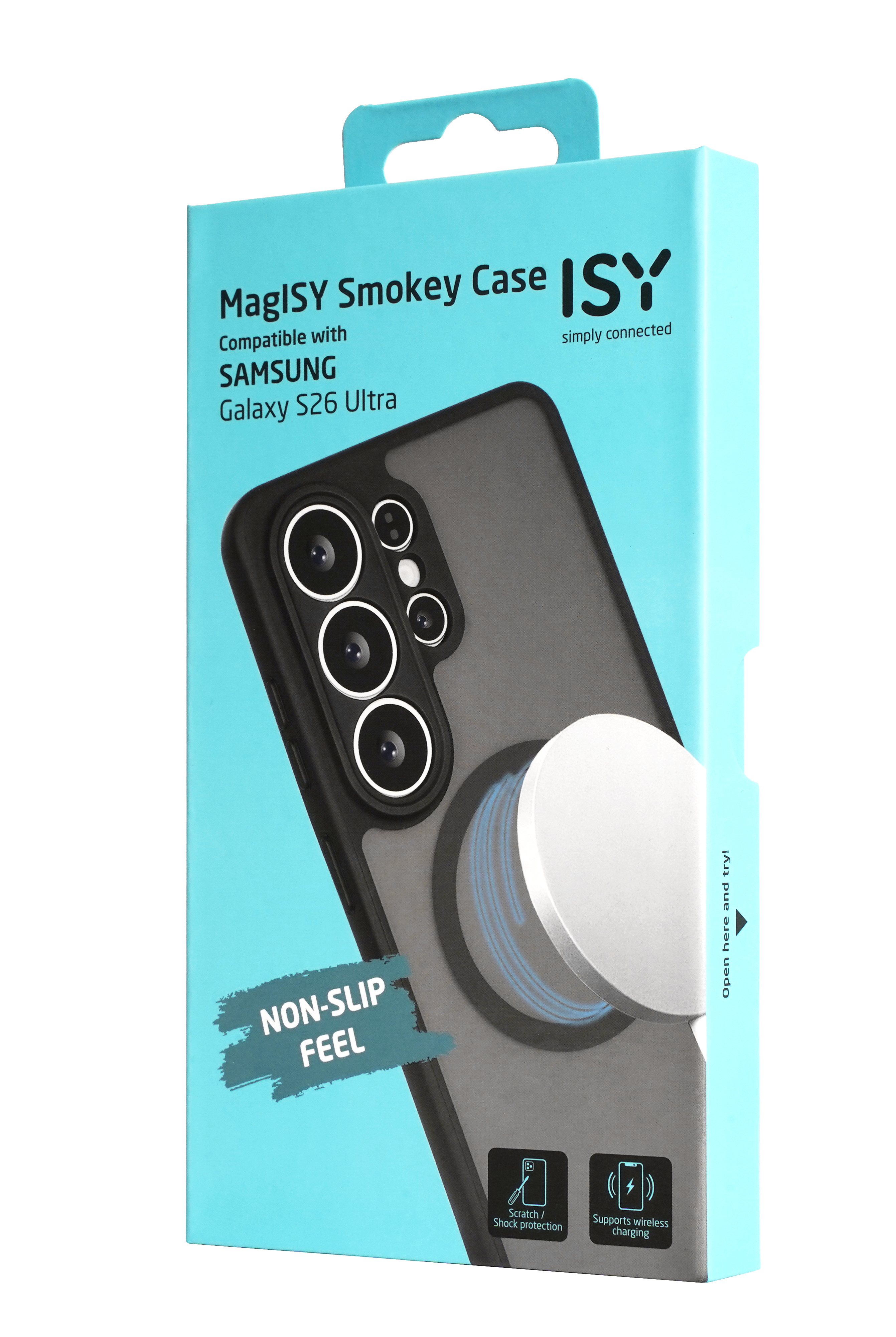 Verpackung für eine Samsung Galaxy S26 Ultra Hülle mit MagISY-Technologie.