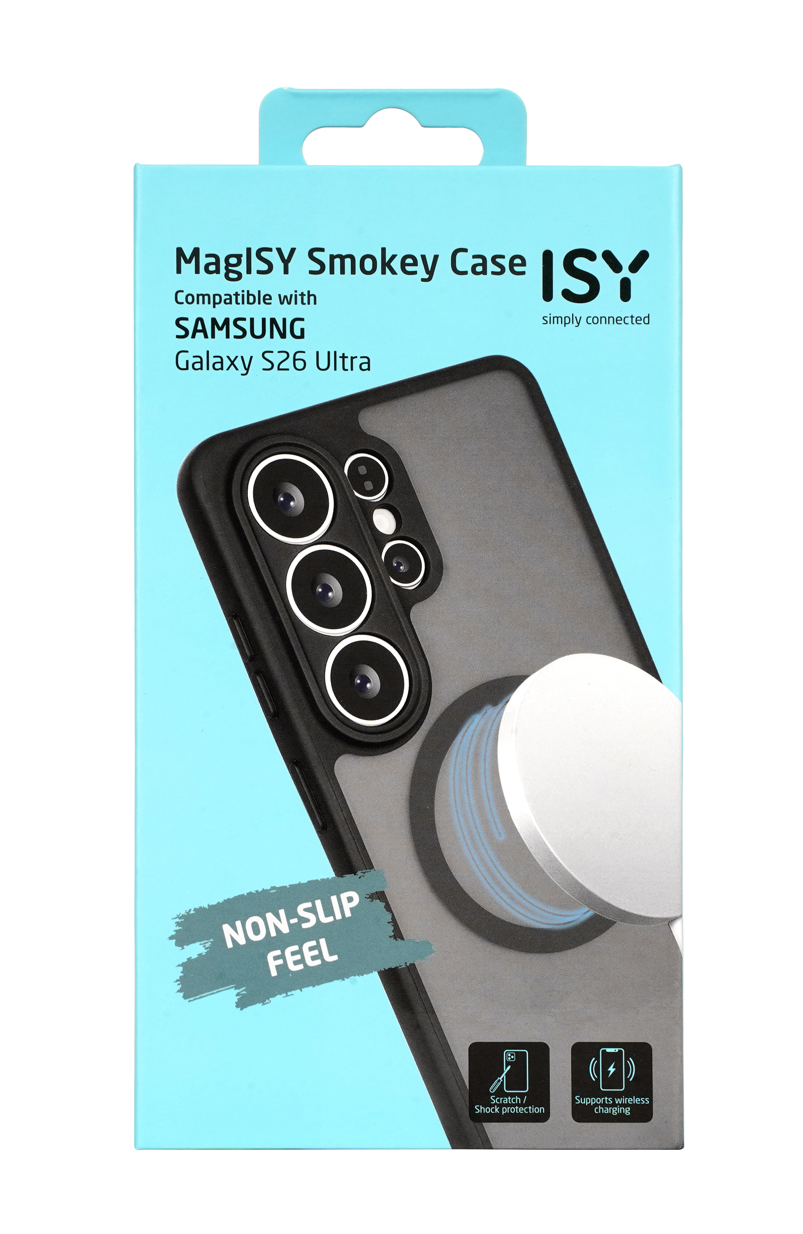 Verpackung für eine Samsung Galaxy S26 Ultra Handyhülle mit MagISY-Logo.