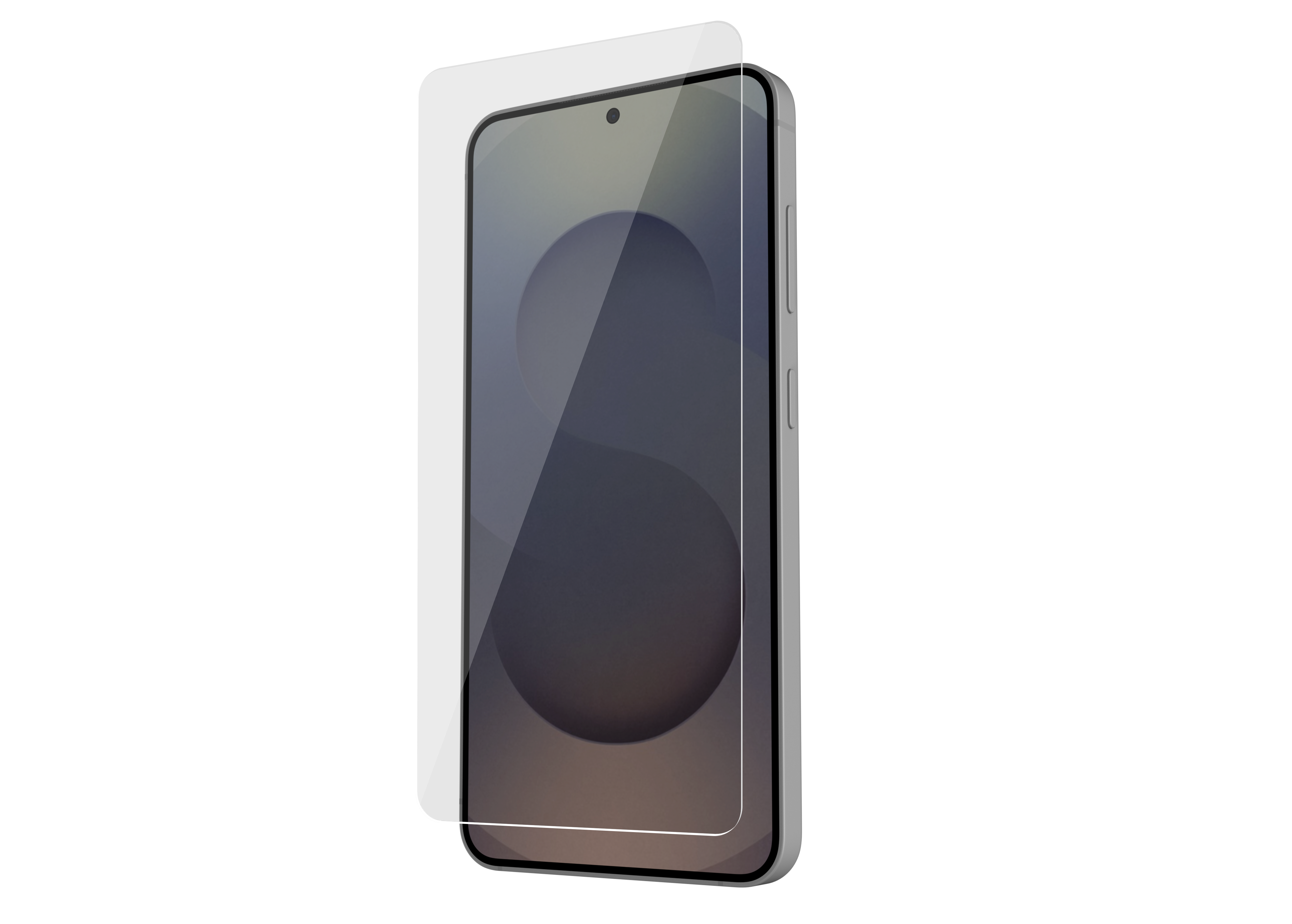 Ein Smartphone mit Displayschutzfolie auf schwarzem Hintergrund.