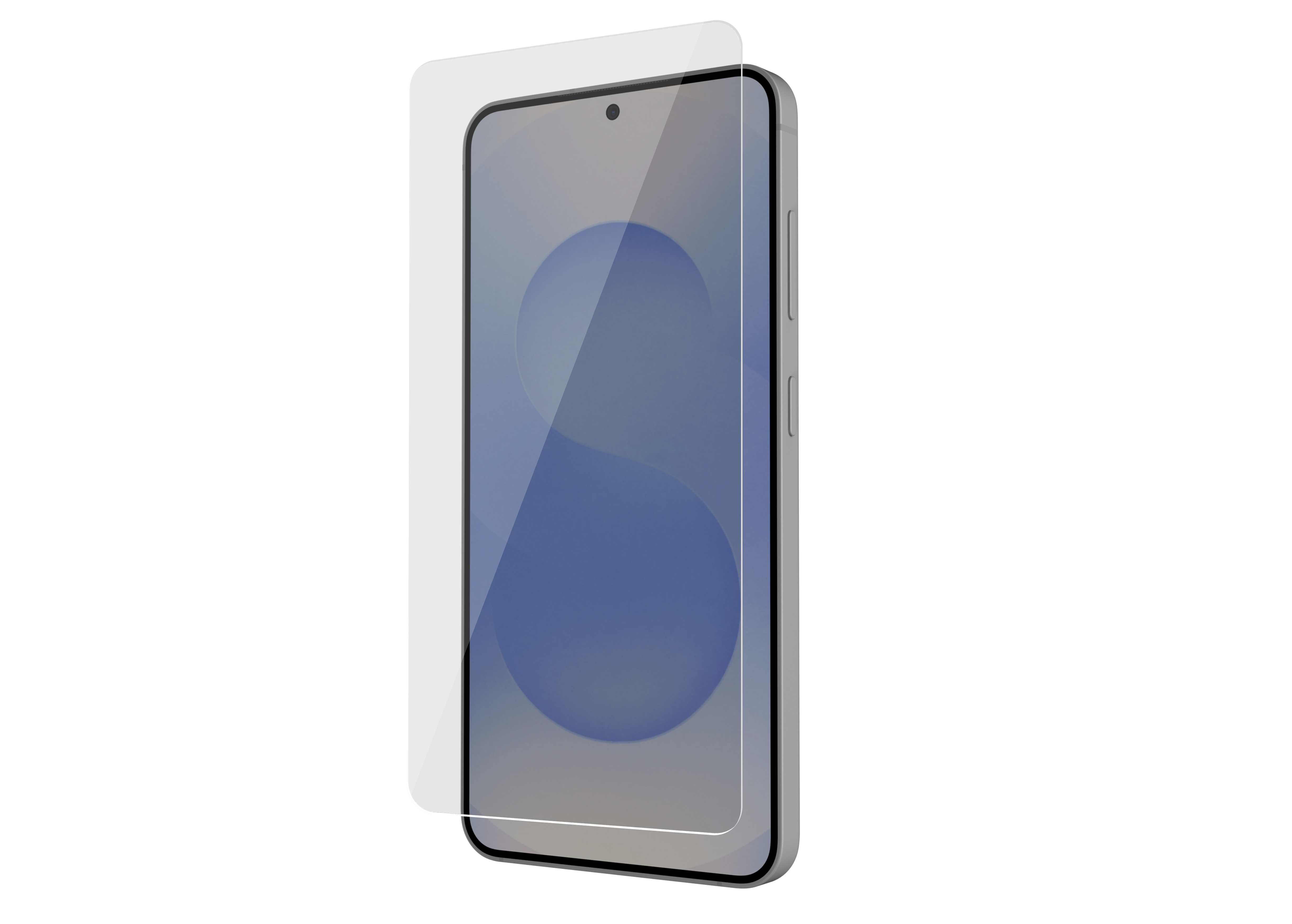Ein Smartphone mit einer Schutzfolie, auf schwarzem Hintergrund.