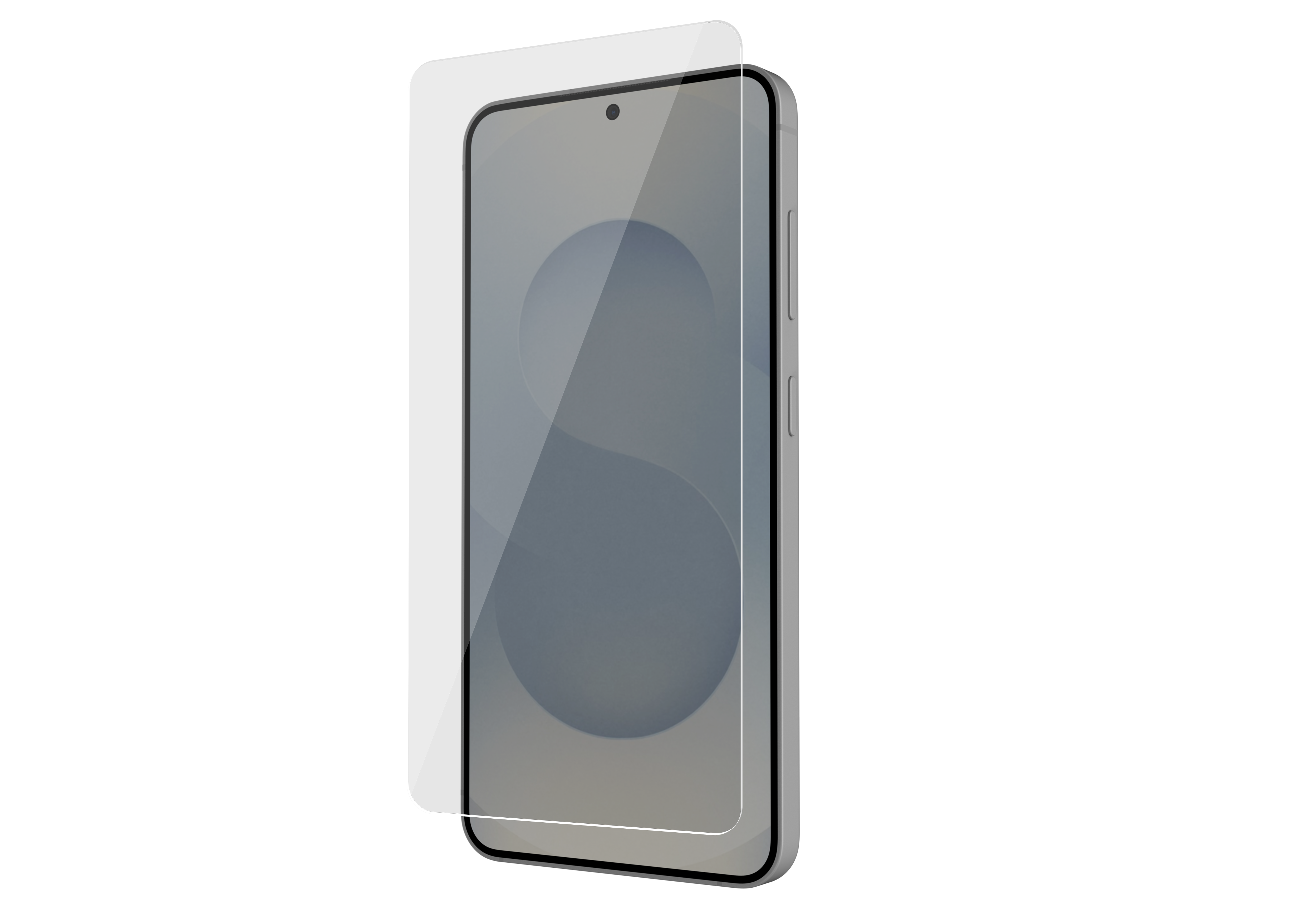 Ein Smartphone mit Displayschutzfolie auf schwarzem Hintergrund.