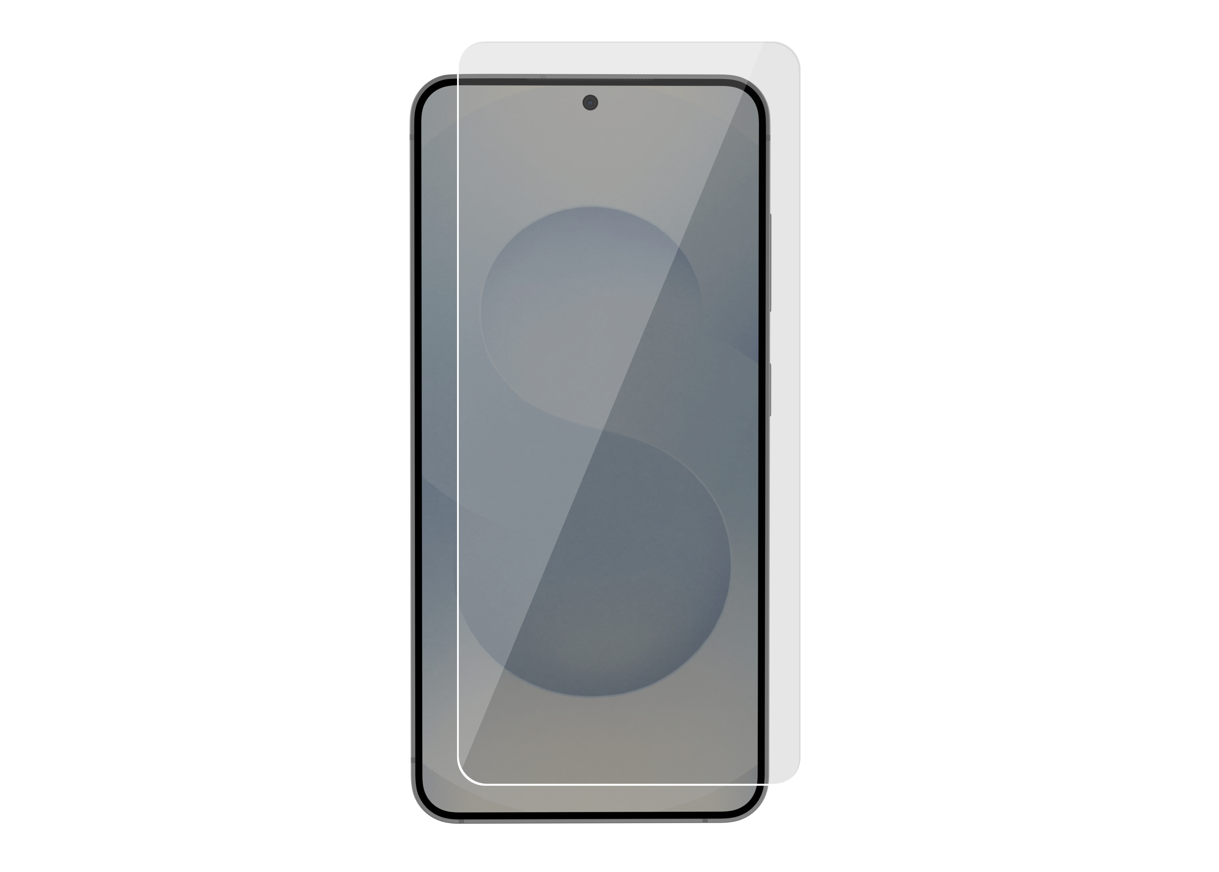 Ein Smartphone-Bildschirmschutz mit abgerundeten Kanten auf schwarzem Hintergrund.
