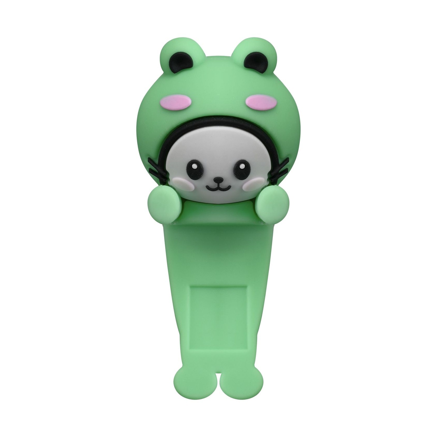 Ciondolo rana verde con viso kawaii e guance rosa.