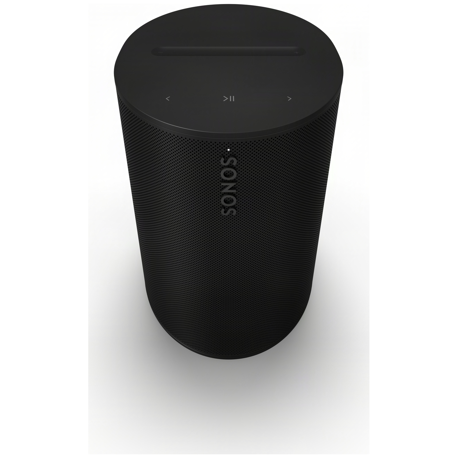 Zwarte cilindrische Sonos speaker met knoppen aan de bovenkant.