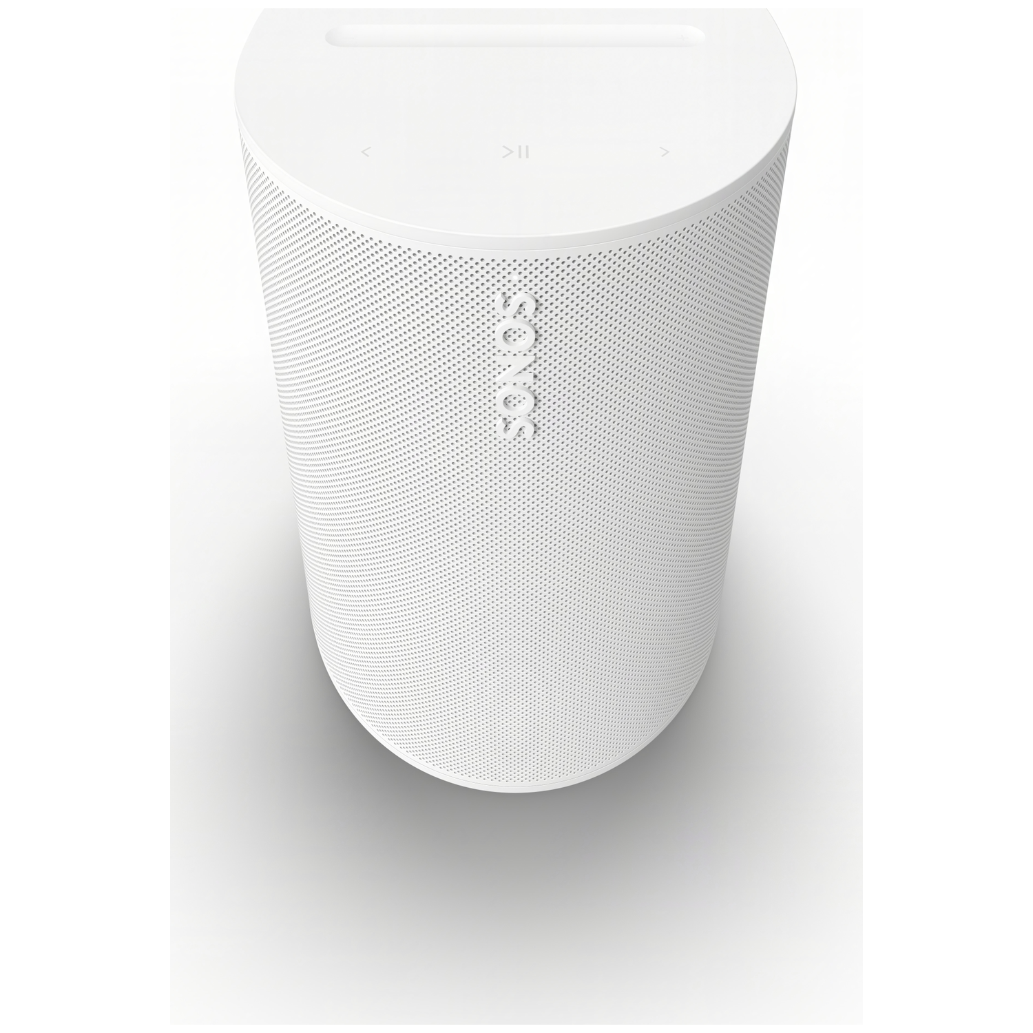 Een witte Sonos speaker op een witte achtergrond.