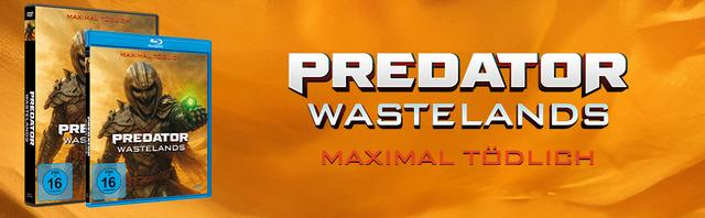 Zwei "Predator Wastelands" Blu-ray-Hüllen mit Krieger-Motiv. Text: "Maximal Tödlich".