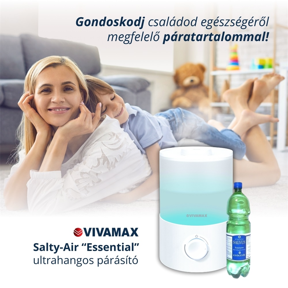 Nő és gyermek fekszik a padlón párásító és vizes palack mellett.