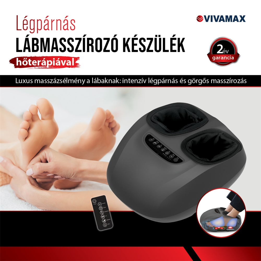 Légpárnás lábmasszírozó távirányítóval és hőszabályozással.
