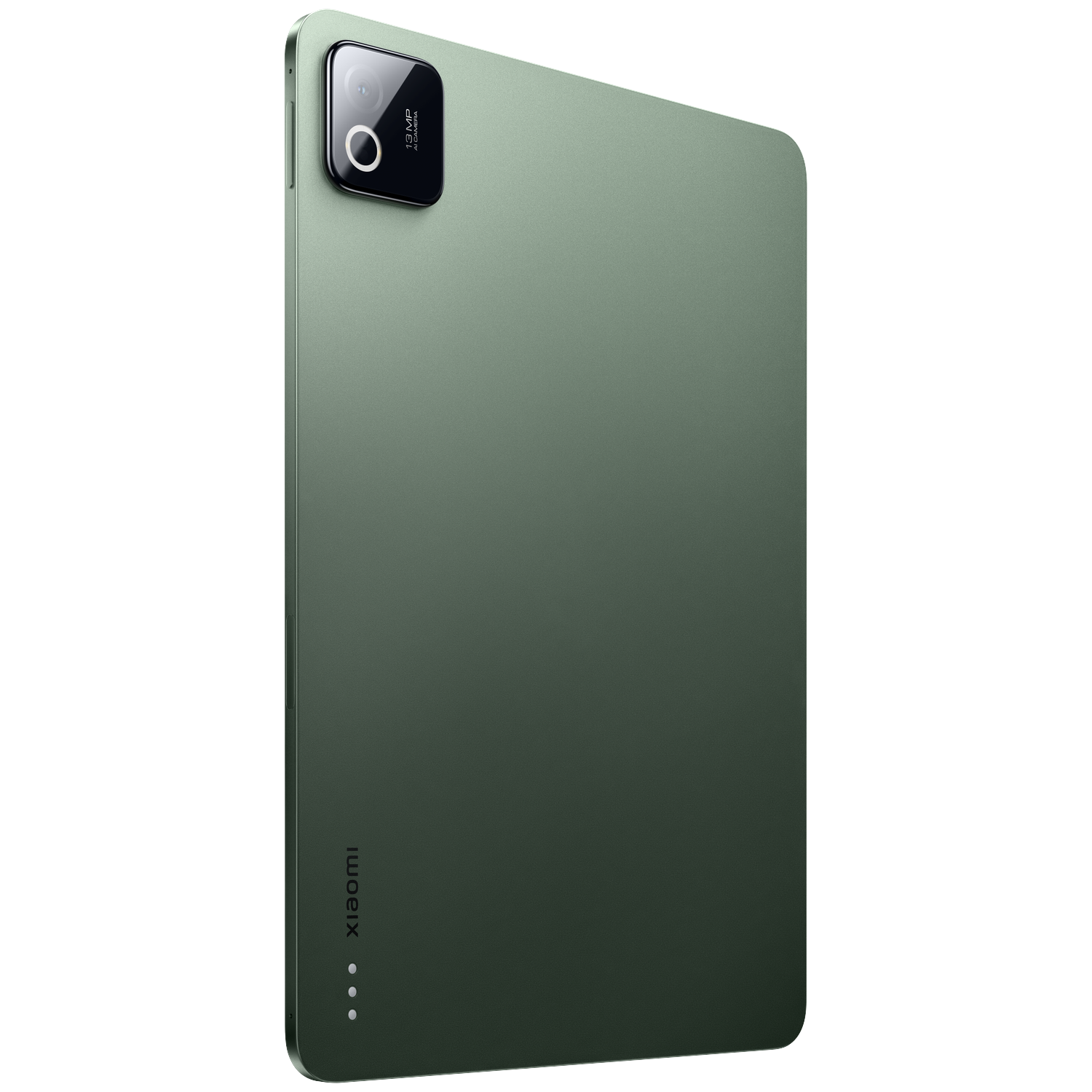 Achterkant van een groene tablet met cameramodule en Xiaomi-logo.
