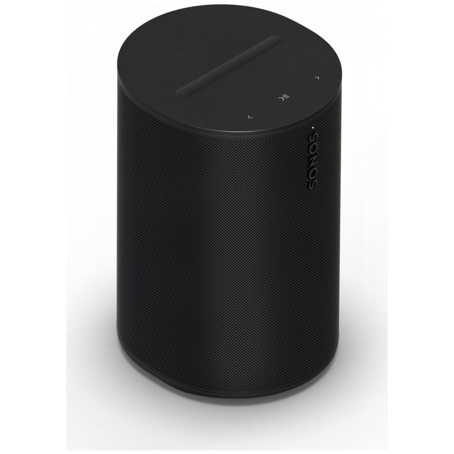 Black, cylindrical Sonos speaker with touch controls on top.