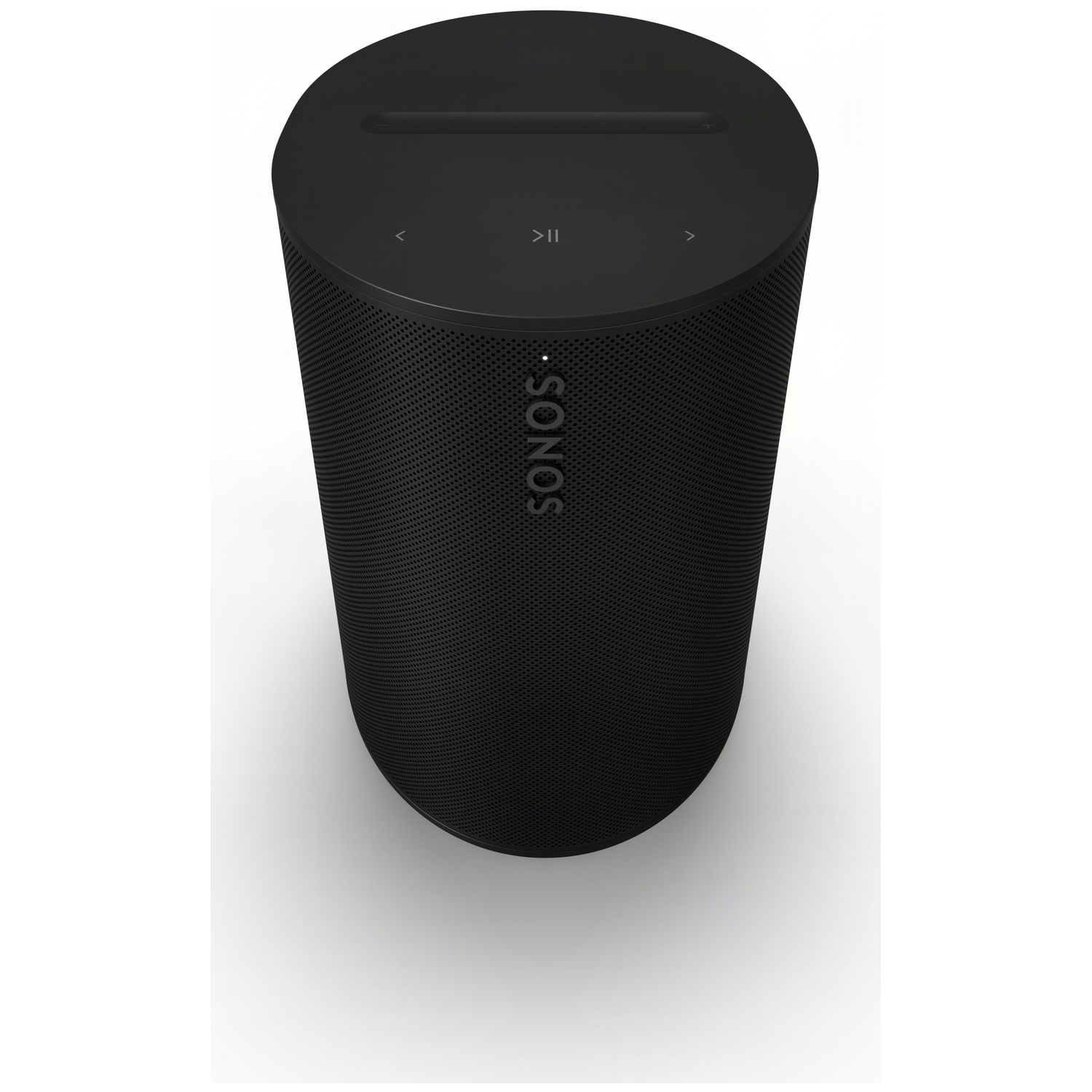 A black cylindrical Sonos speaker with top controls, viewed from above.