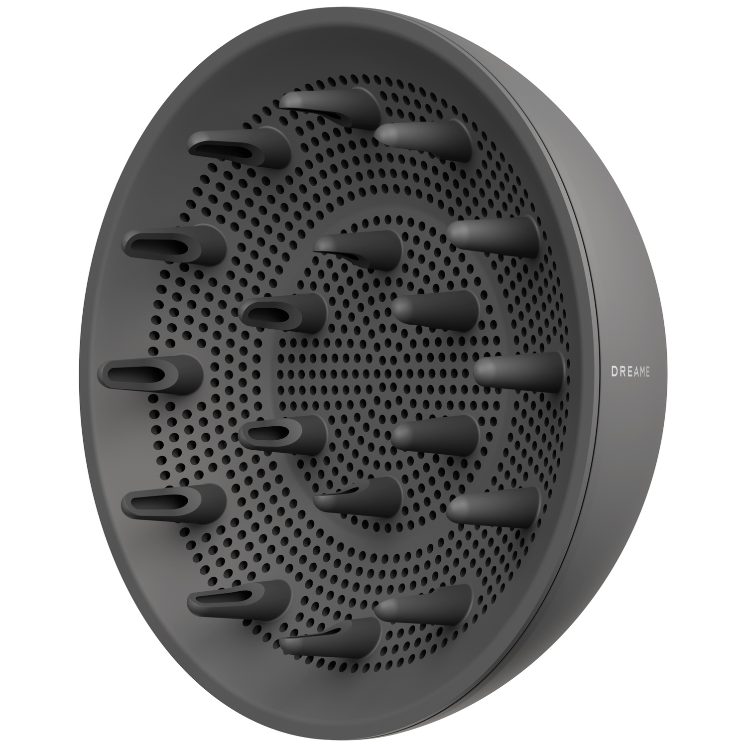 Grijze föhn diffuser opzetstuk met veel kleine pinnetjes.