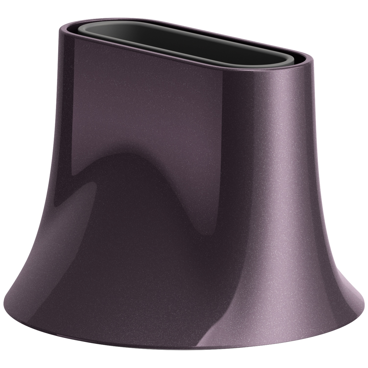Donkerpaars mondstuk met glinsterende metallic afwerking, bolvormig.