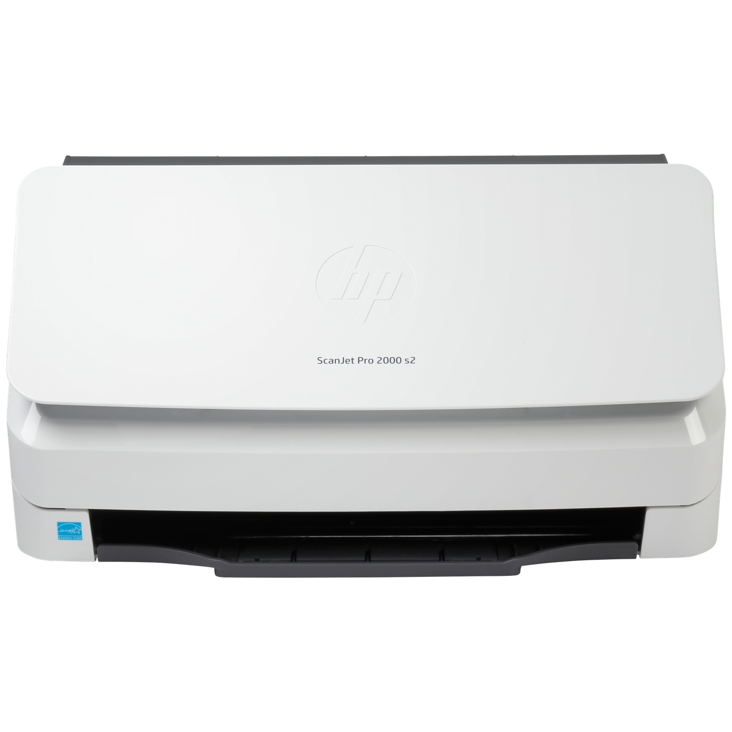 Een witte HP ScanJet Pro 2000 S2 scanner met Energy Star-logo.