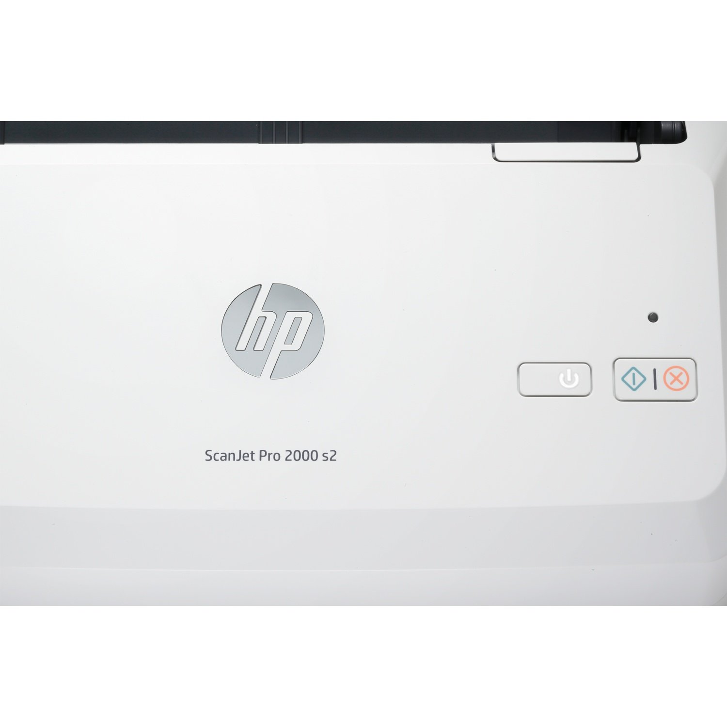 Een witte HP ScanJet Pro scanner met zilveren HP-logo en knoppen.