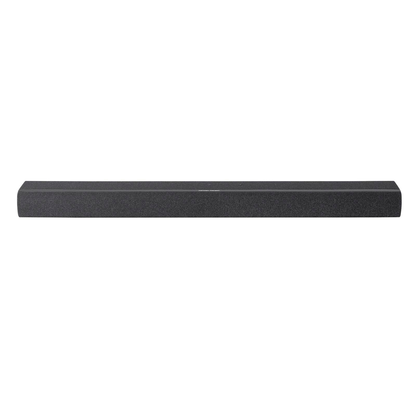 Eine schmale, dunkle Soundbar mit dem Harman Kardon Logo in der Mitte.