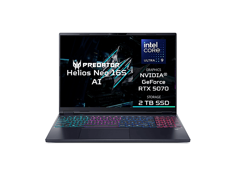 ACER Predator Helios Neo 16SAI Notebook Gaming, 16 ”, processore Intel® Core Ultra 9 275HX, NVIDIA GeForce RTX™ 5070, RAM 32 GB, 2048 GB SSD, Black, Windows 11 Home