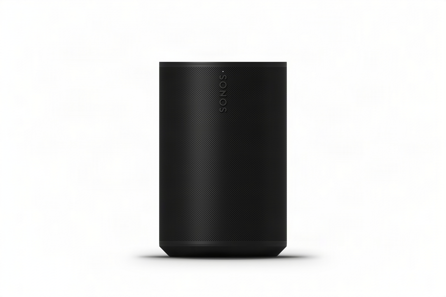 Altavoz Sonos cilíndrico negro con superficie perforada.