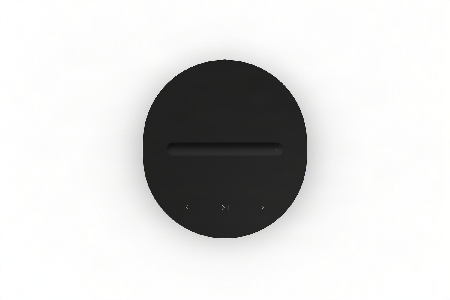Altavoz ovalado negro con iconos de reproducción/pausa.