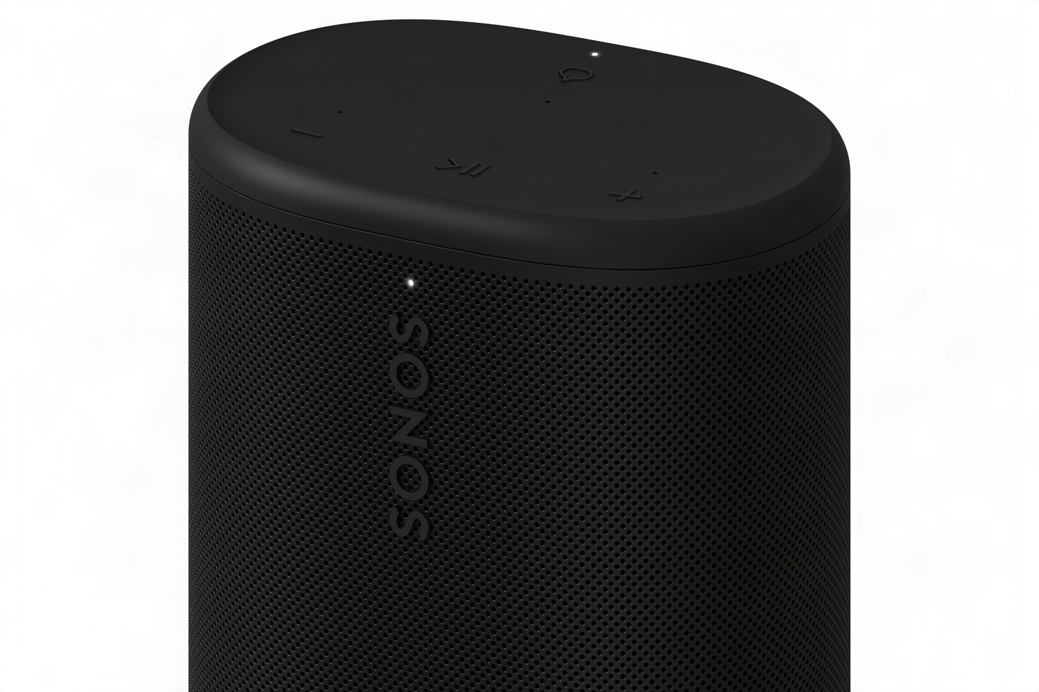 Altavoz Sonos negro con controles en la parte superior.