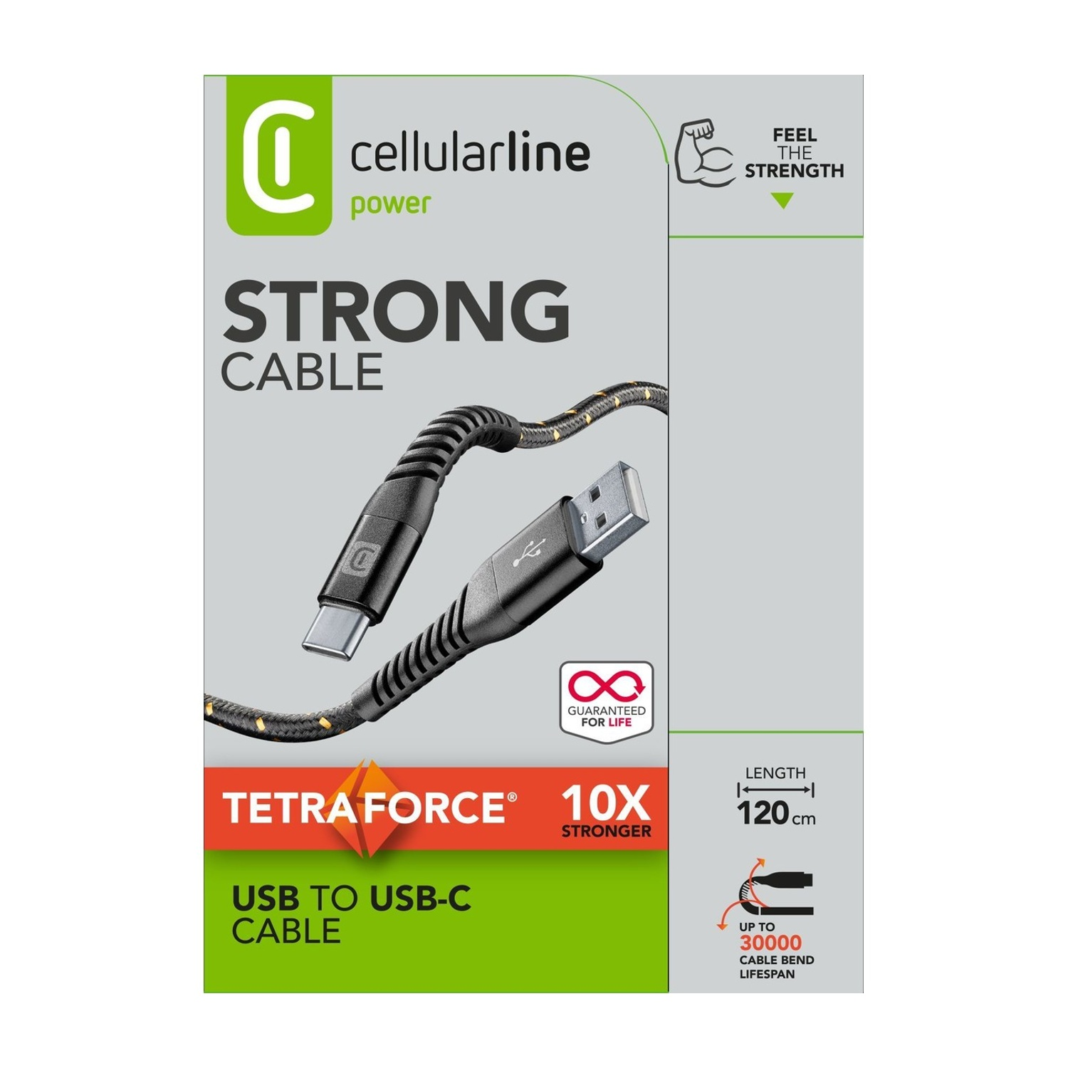 Cavo USB-USB-C robusto Cellularline, lunghezza 120 cm, 10x più forte.