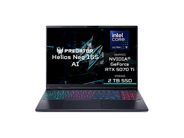 ACER Predator Helios Neo 16S Notebook Gaming, 16 ", processore Intel® Core Ultra 9275HX, NVIDIA GeForce RTX™ 5070 Ti, RAM 32 GB, 2048 GB SSD, Black, Windows 11 Home