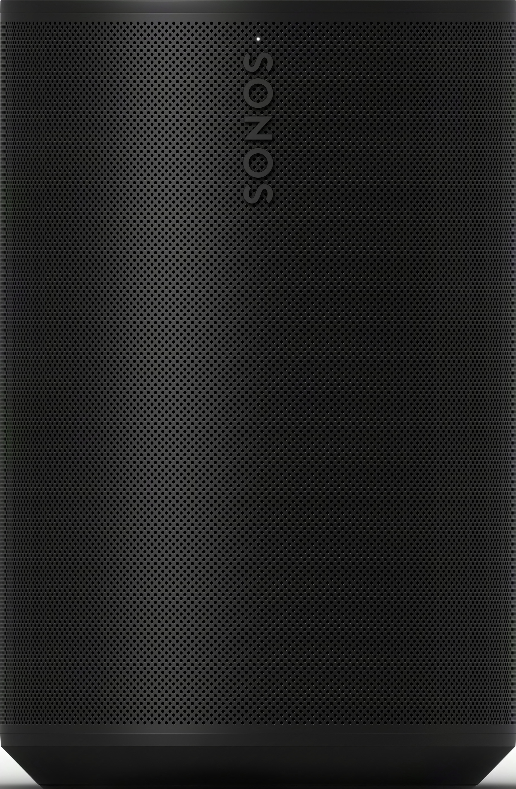Schwarzer, zylindrischer Lautsprecher mit perforierter Oberfläche und SONOS-Logo.