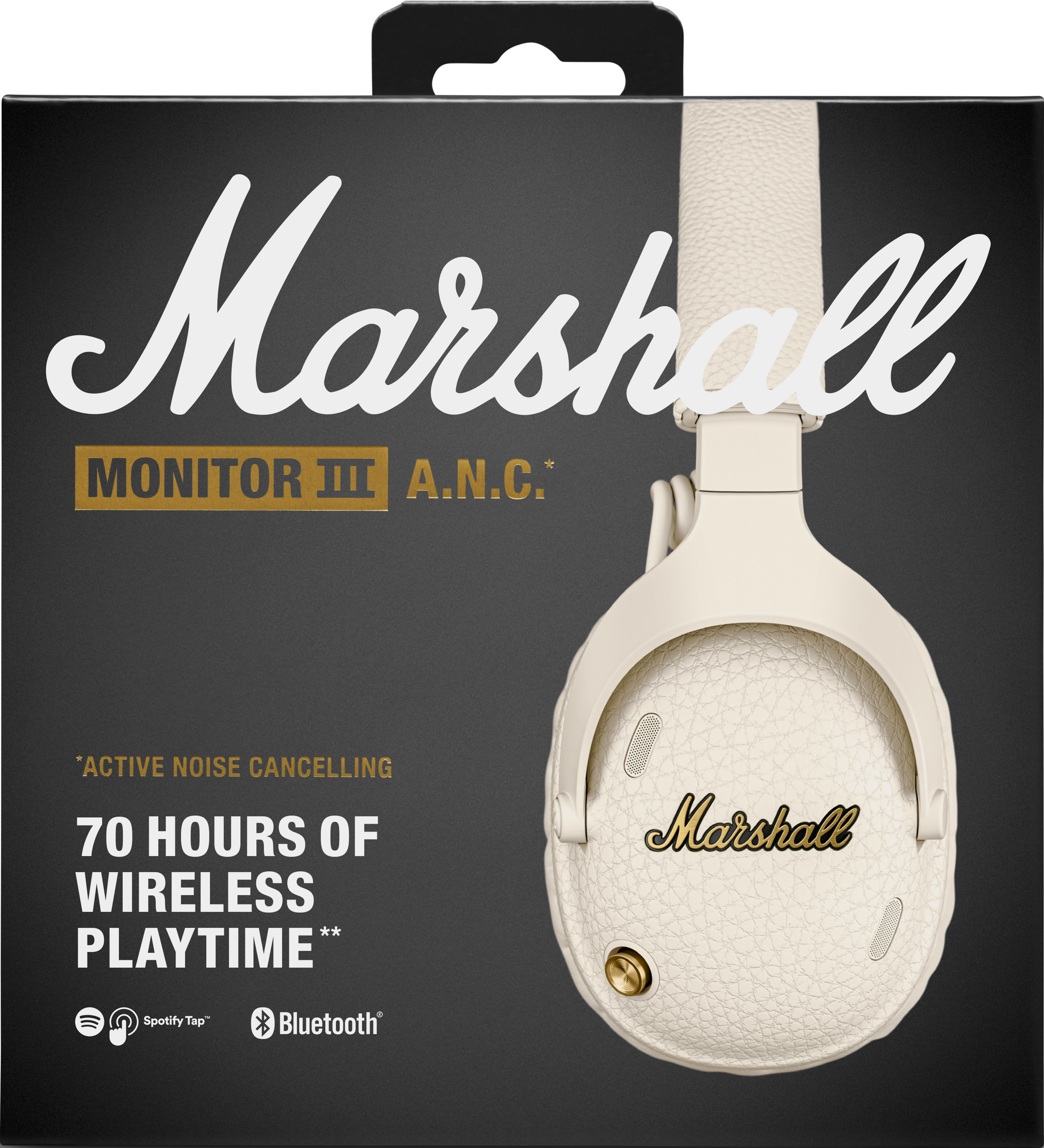 Cuffie Marshall Monitor III ANC beige con 70 ore di riproduzione.