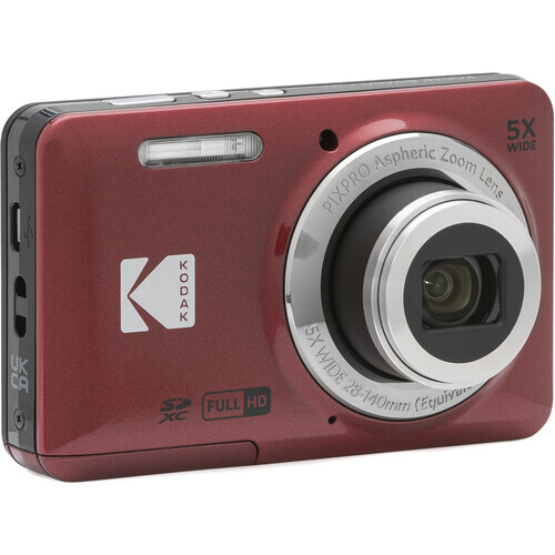 5x optik zoomlu ve Full HD özellikli kırmızı Kodak dijital kamera.