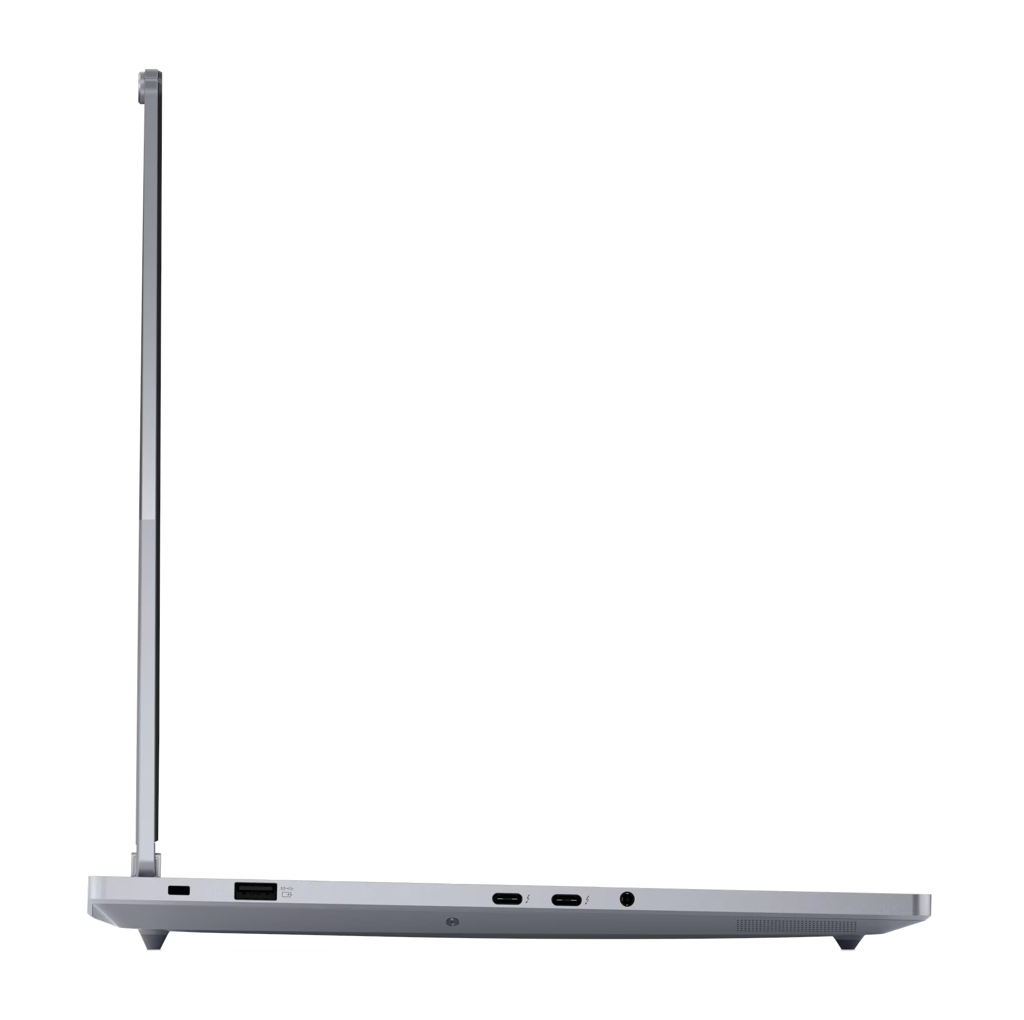 Portátil plateado de perfil mostrando puertos: USB-A, USB-C, conector auriculares.