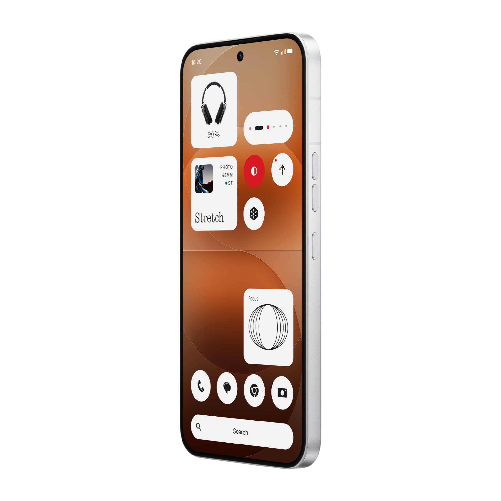 Ein Smartphone mit einem braunen Hintergrund und verschiedenen Widgets.