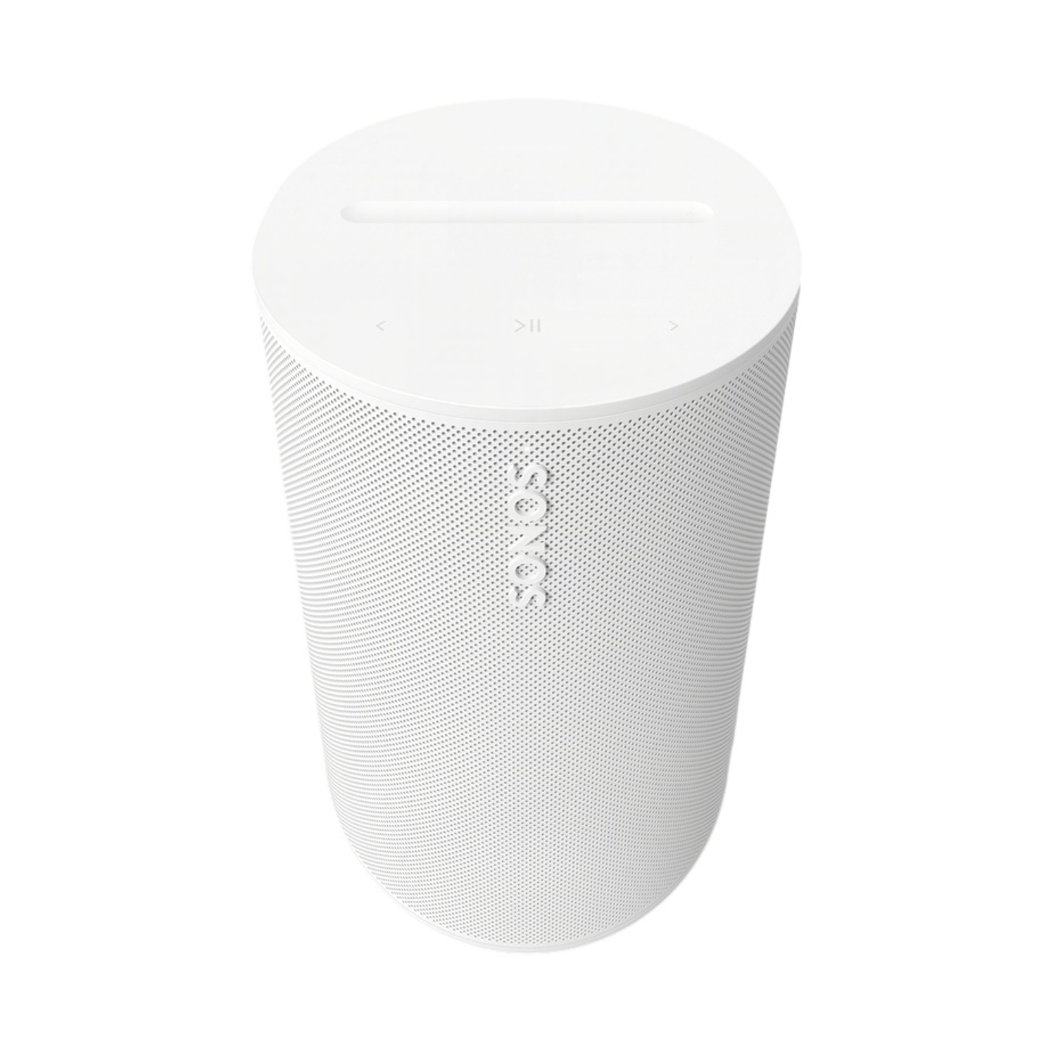 Altoparlante Sonos bianco con controlli in cima.