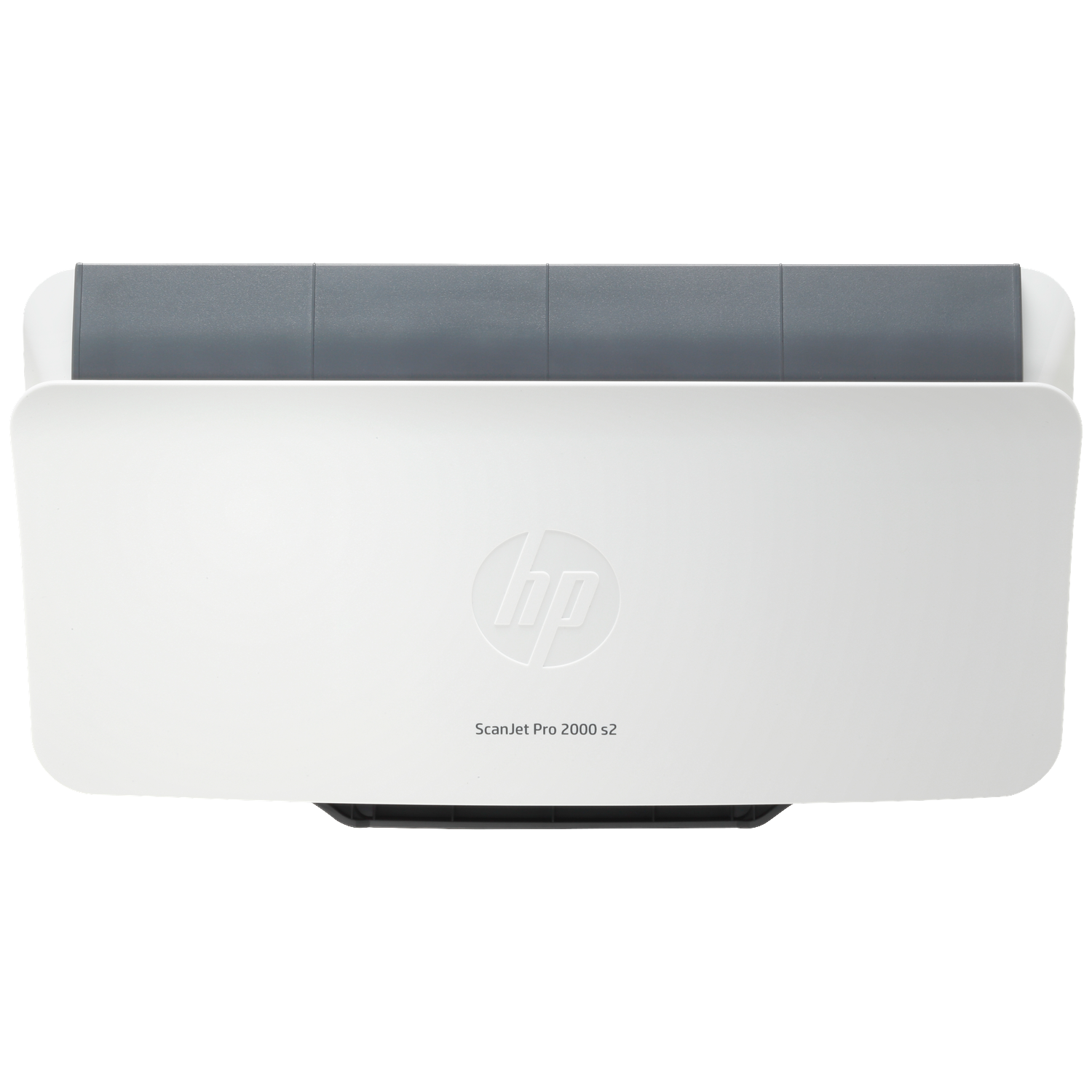 Een witte HP ScanJet Pro 2000 s2 scanner met een grijze bovenkant.