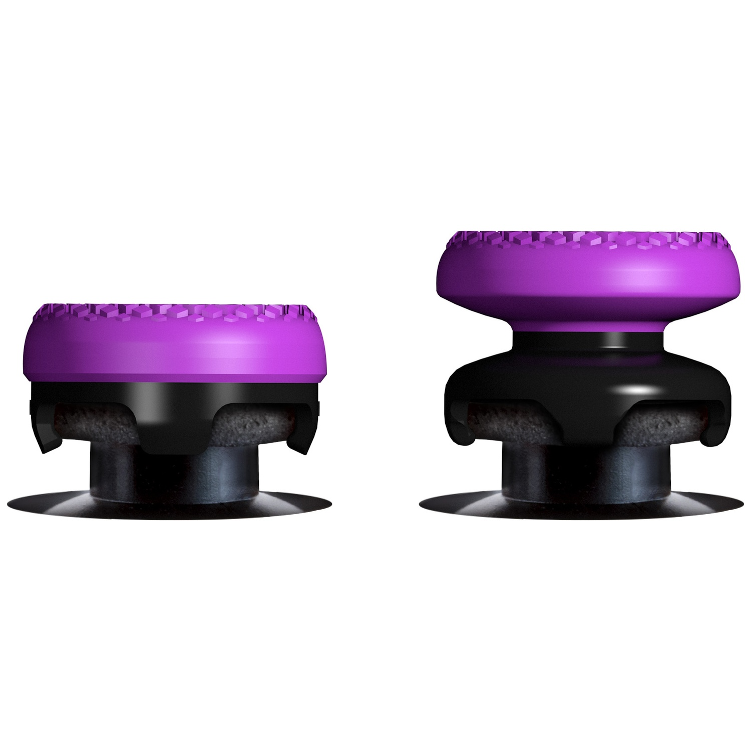 Deux joysticks violets et noirs pour manette côte à côte.
