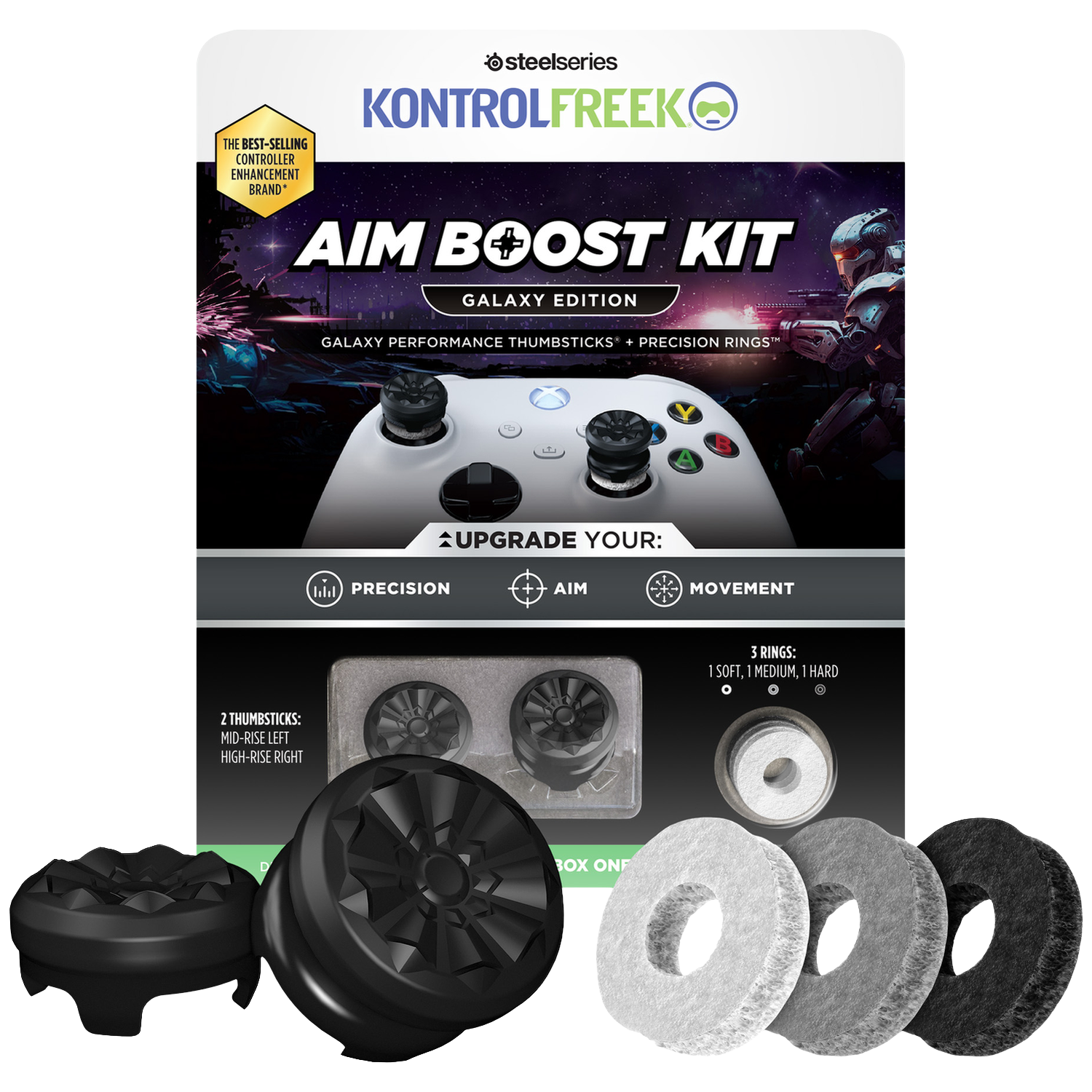 Kit KontrolFreek Aim Boost : Édition Galaxy avec thumbsticks et anneaux.