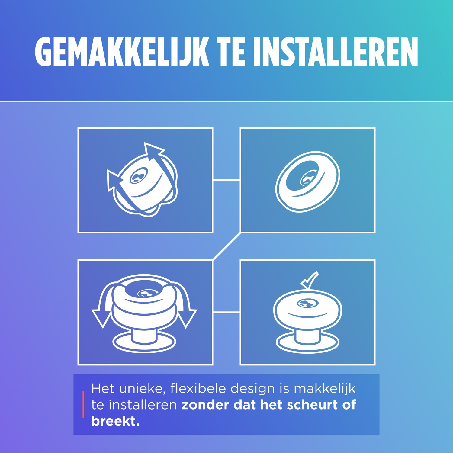 Illustrations show the easy installation of a product.