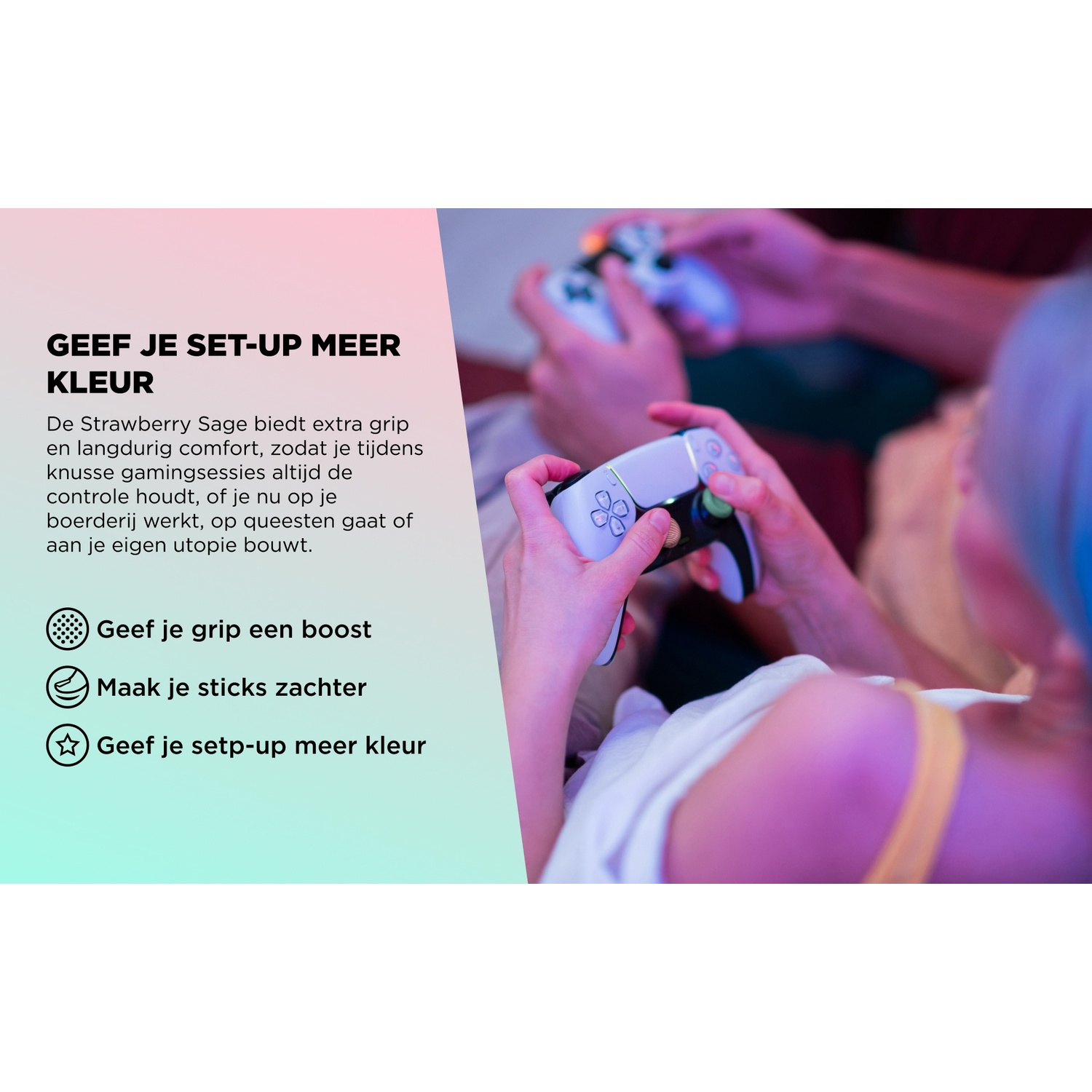 Hands holding white controllers playing video games.