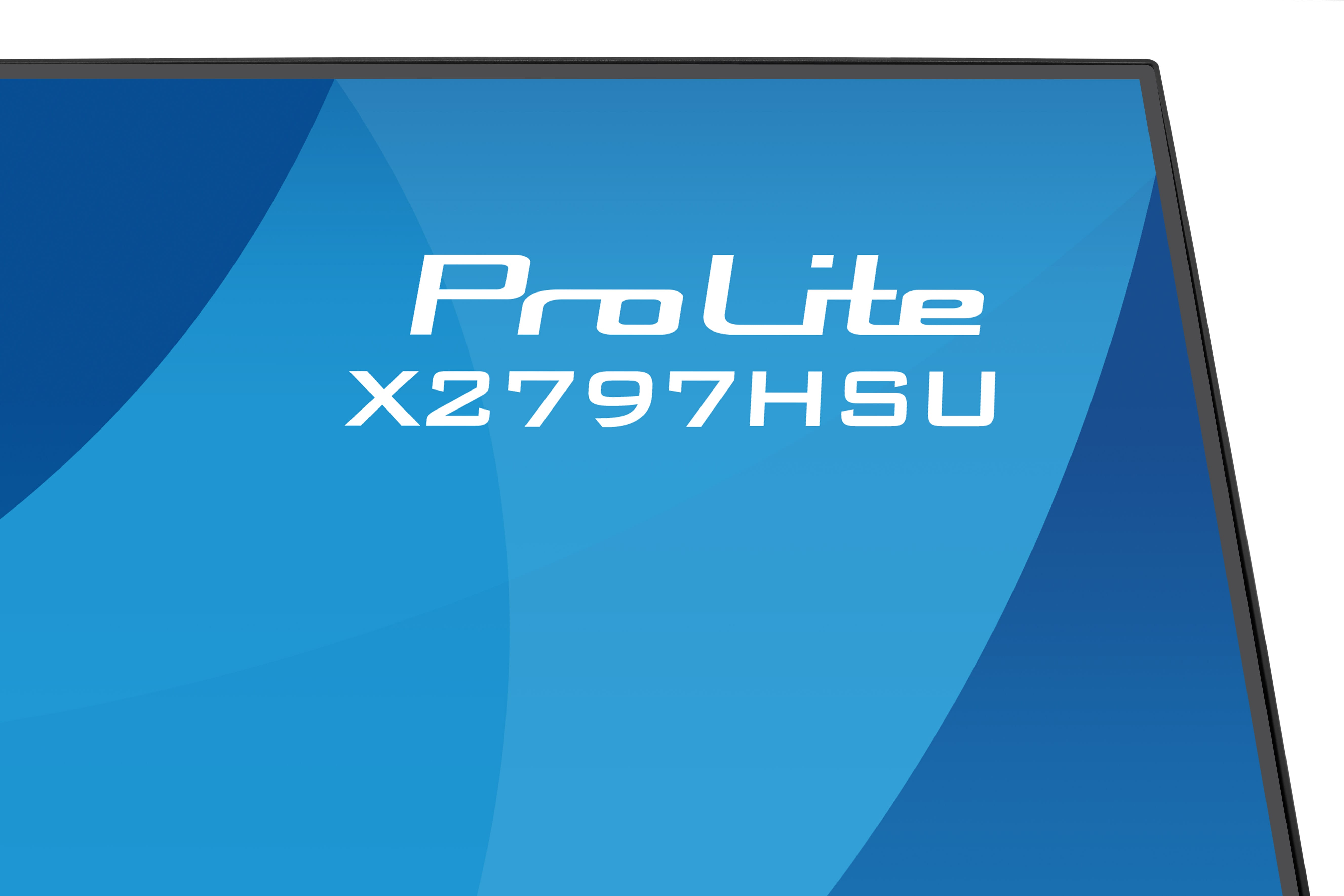 Ein blauer Bildschirm mit weißer Schrift 'ProLite X2797HSU'.