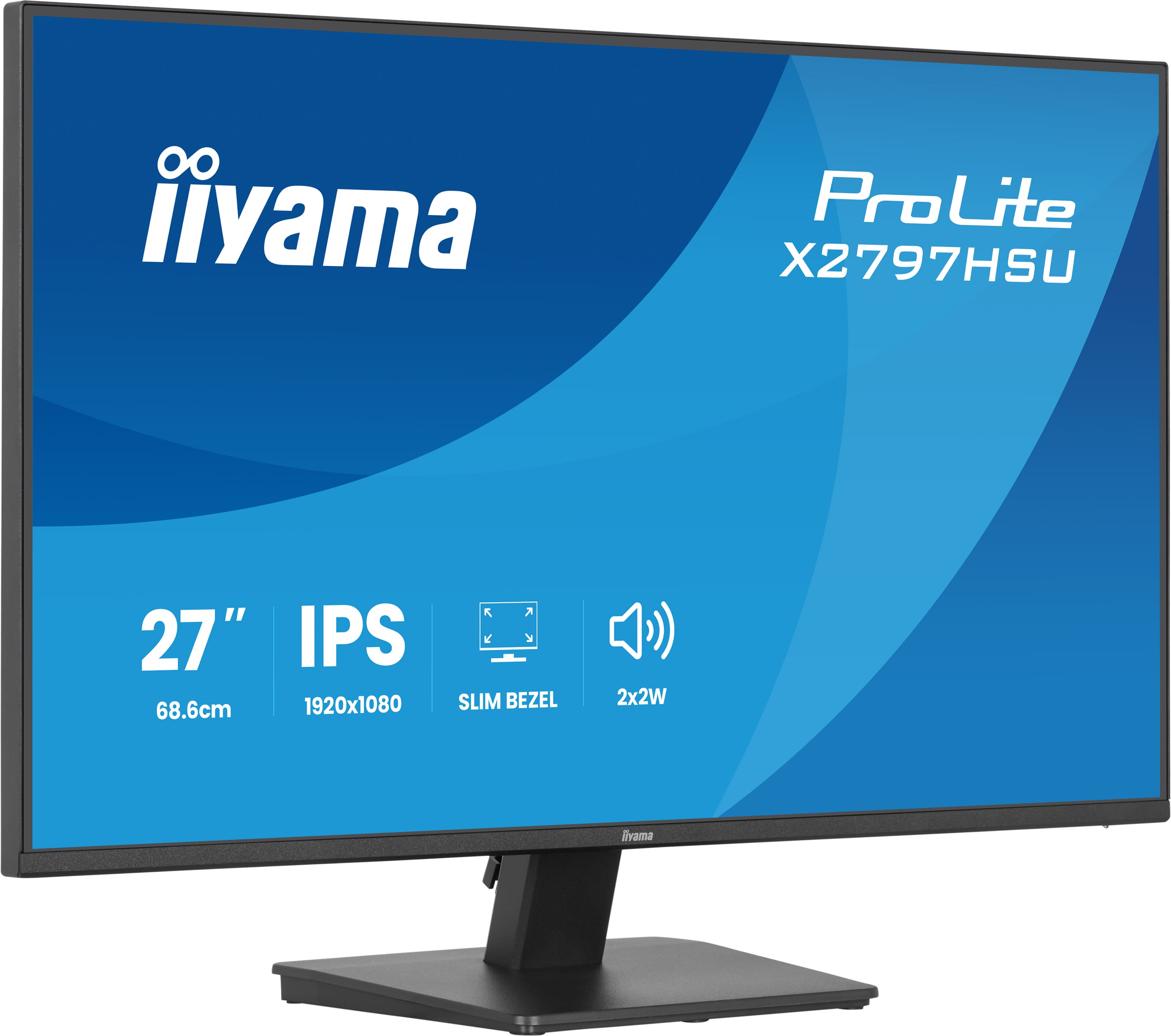 Ein schwarzer iiyama ProLite X2797HSU Monitor auf einem Standfuß.