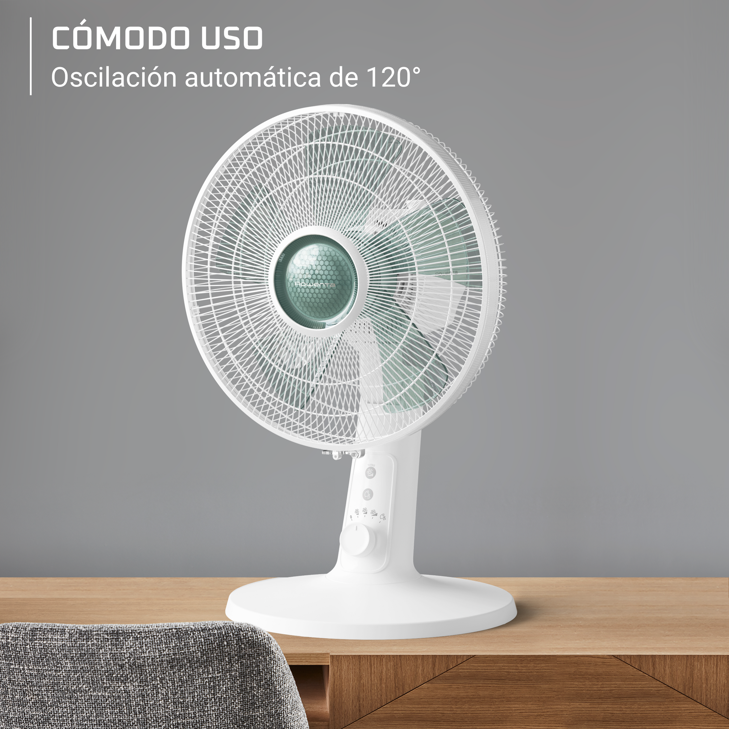 Comodo uso. Oscilación automatica de 120º