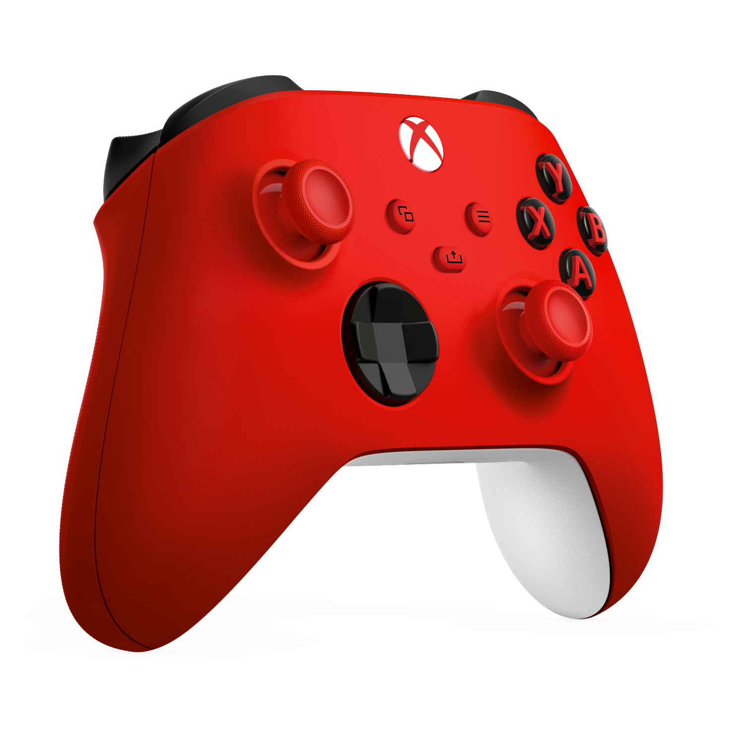 A red Xbox controller with black accents and a white grip.