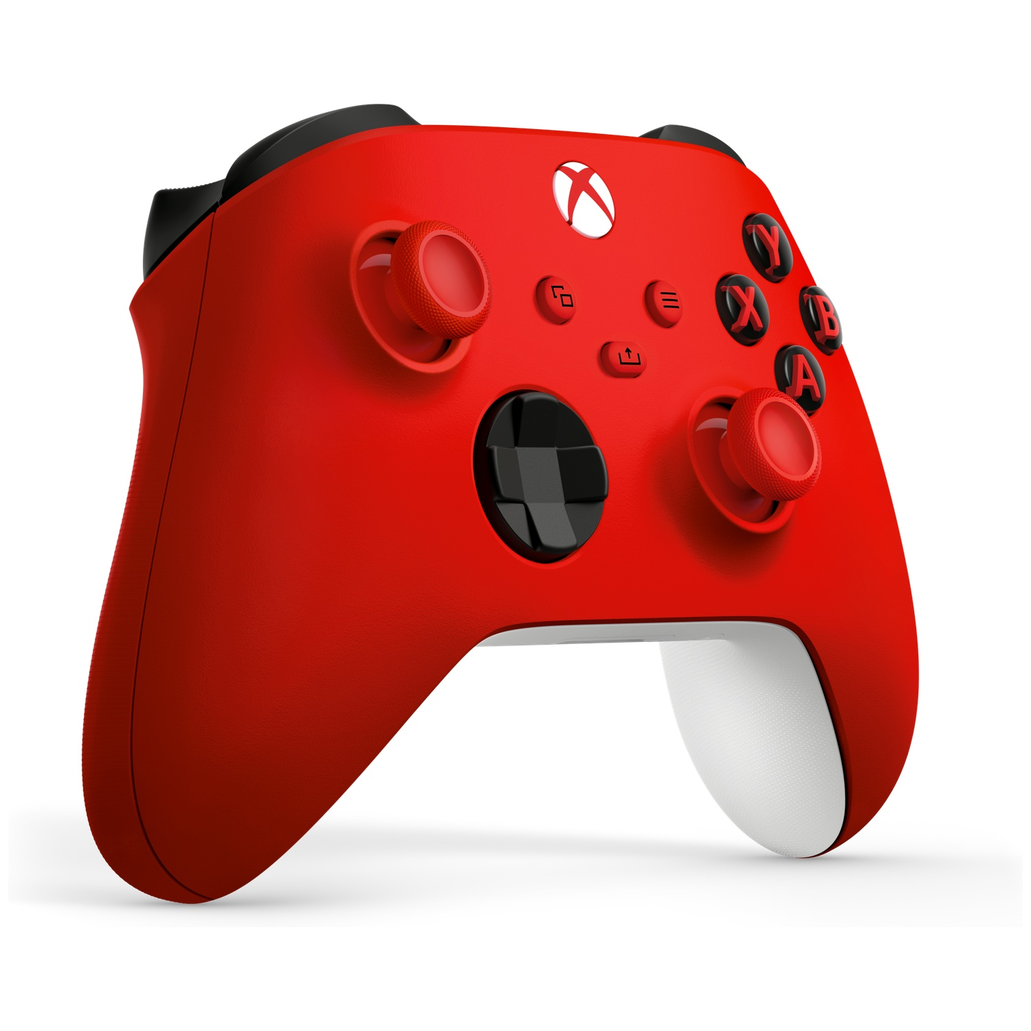 A red Xbox controller with black accents on a white background.