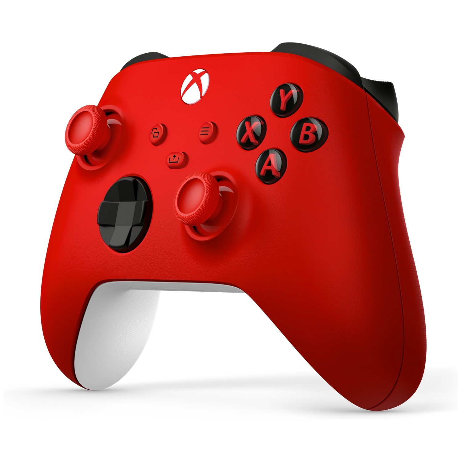 A red Xbox controller with white accents, isolated on a white background.