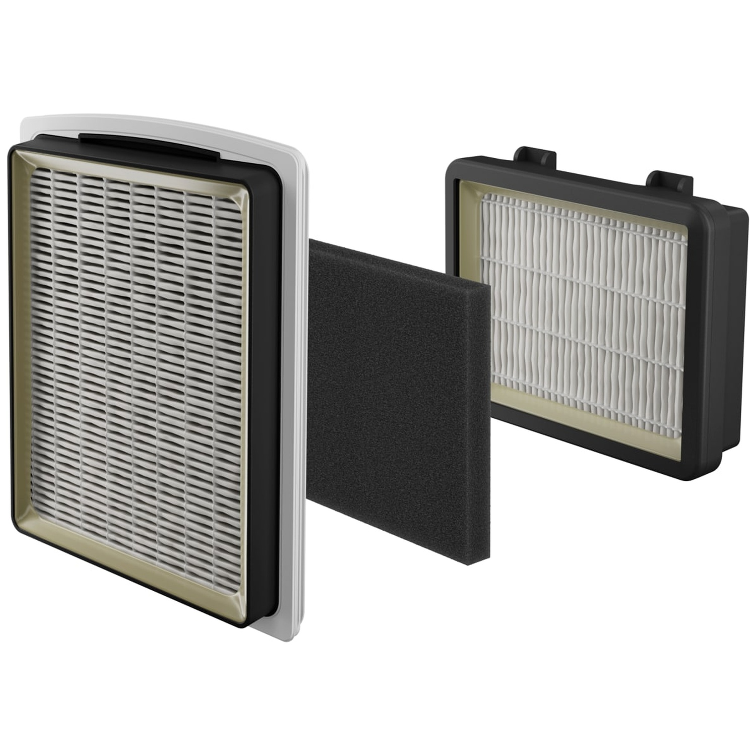 An air filter housing with a filter and a foam element.