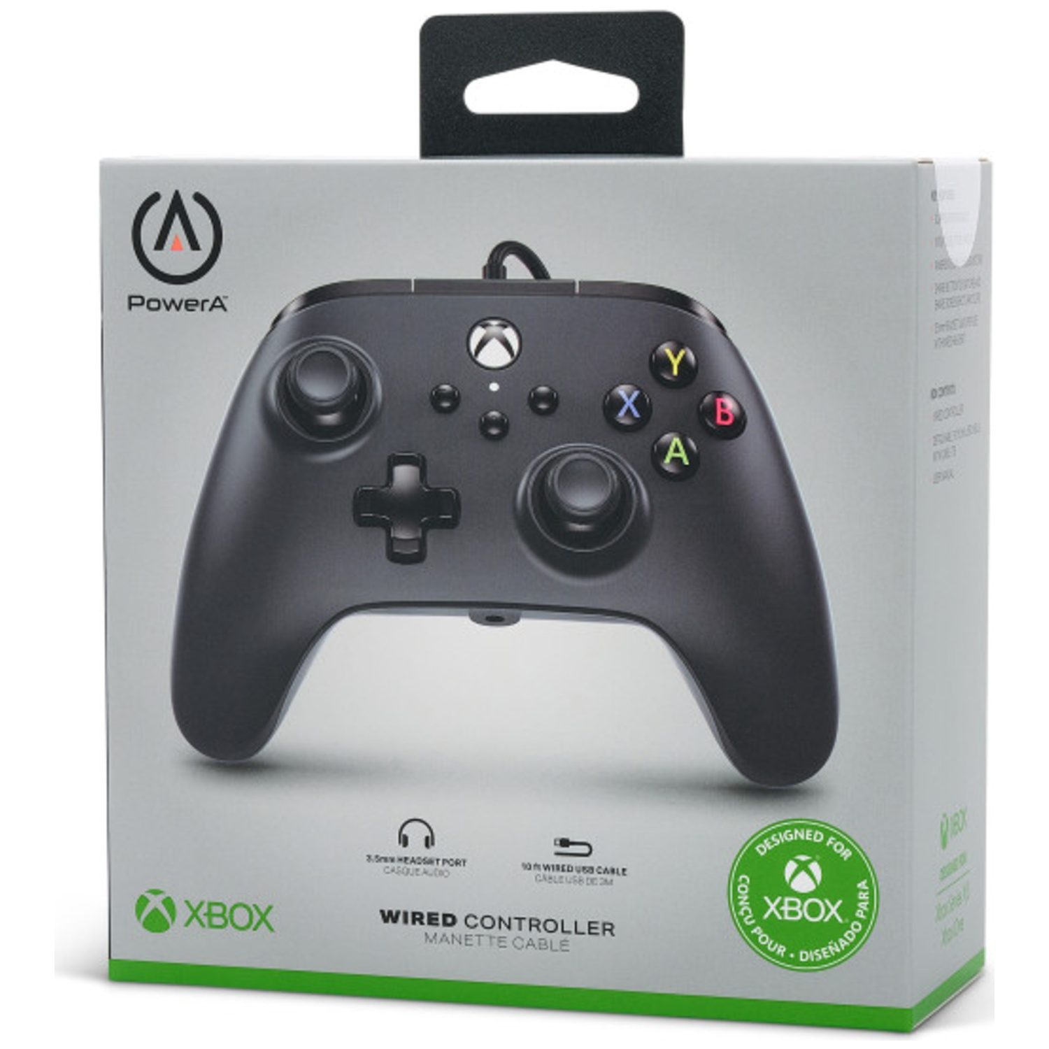 Verpakking van een zwarte Xbox-controller met PowerA-logo en Xbox-symbool.