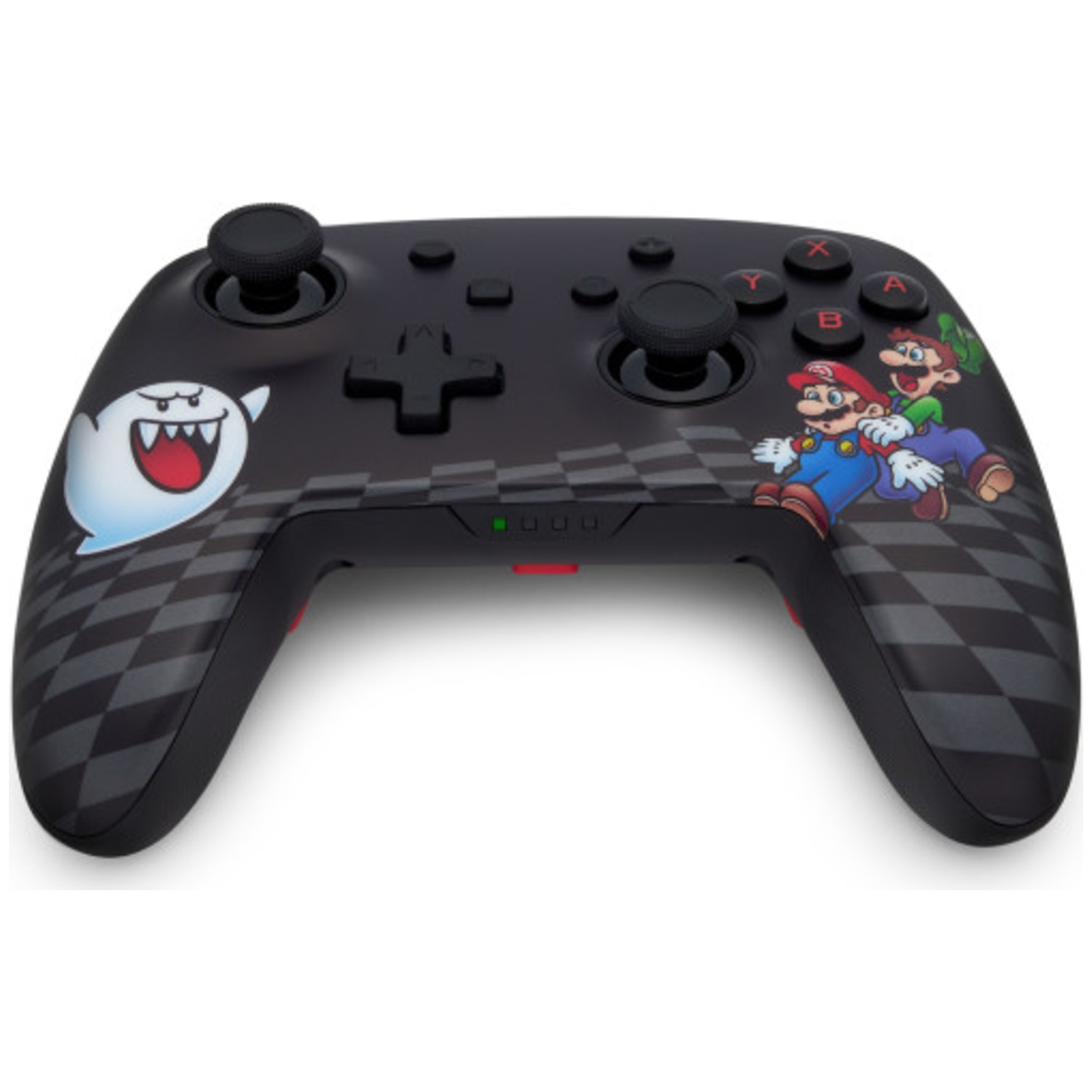 Black controller with Mario, Luigi and Boo design, checkered.