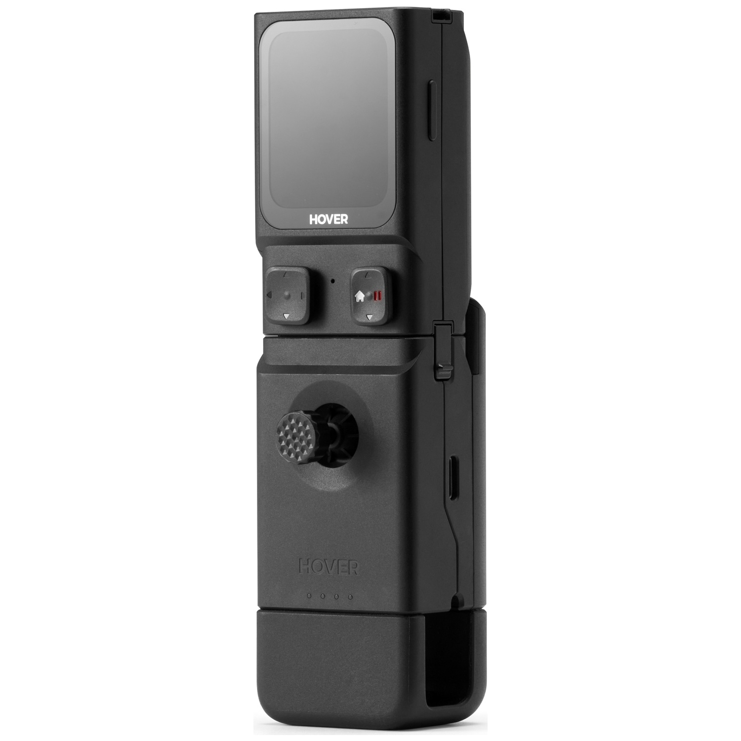 A black, vertical gimbal with a screen and controls.