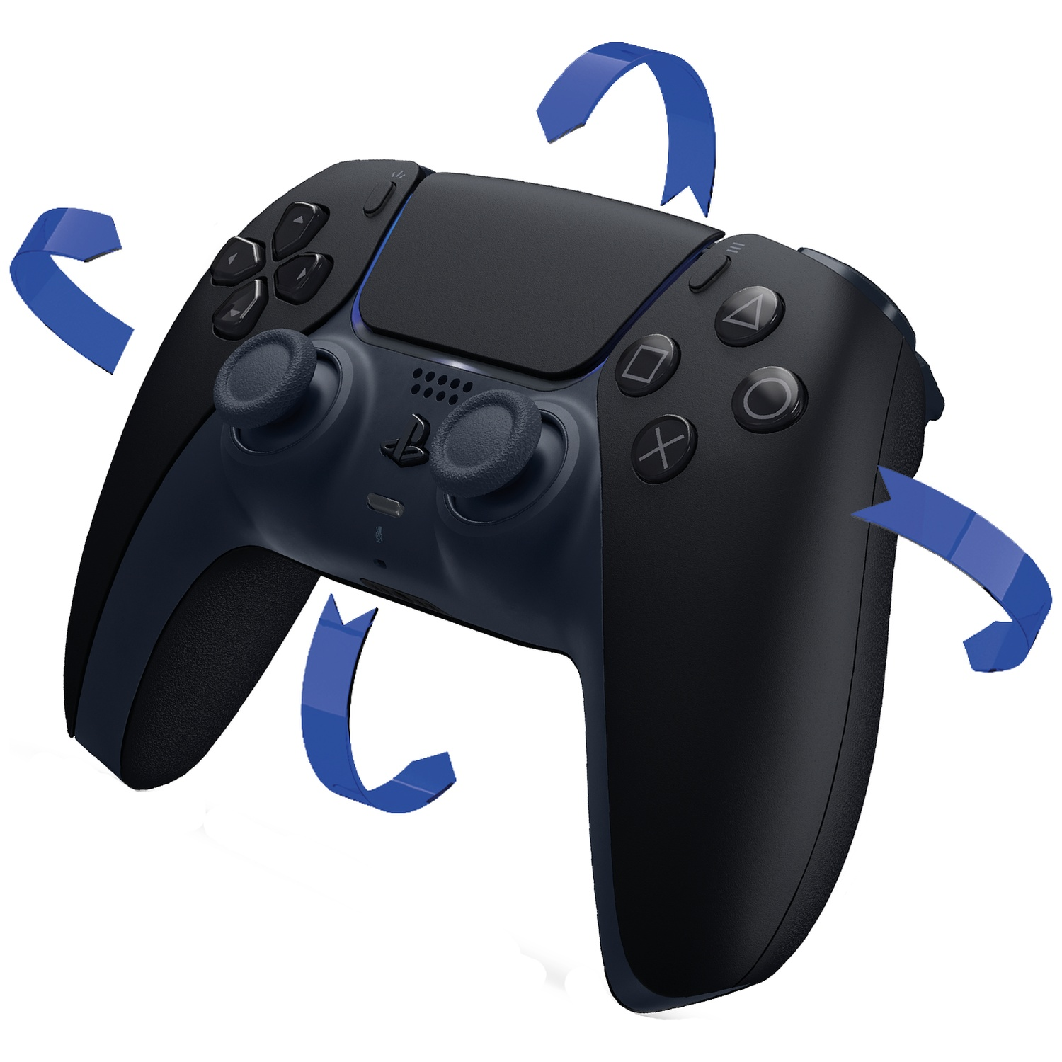 Black controller with blue arrows indicating rotation.